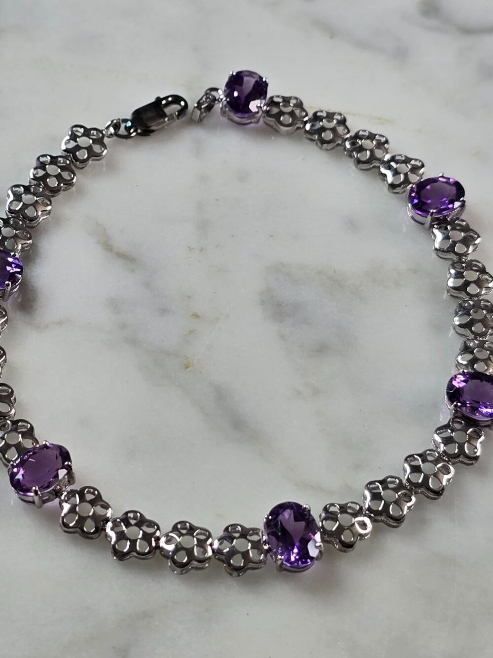 Womens Vintage Estate Sterling Silver Amethyst Bracelet 6.1g E7947